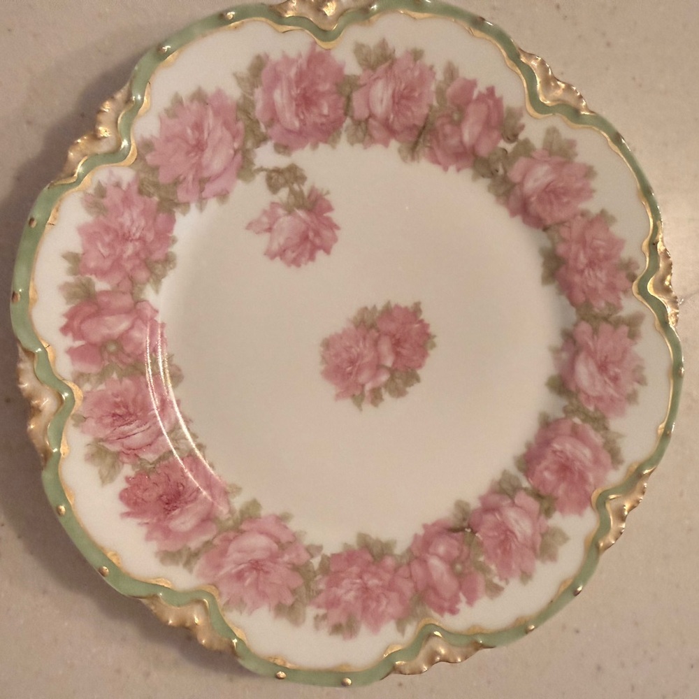 Haviland Porcelain Plate with Pink Floral and Gold Accents